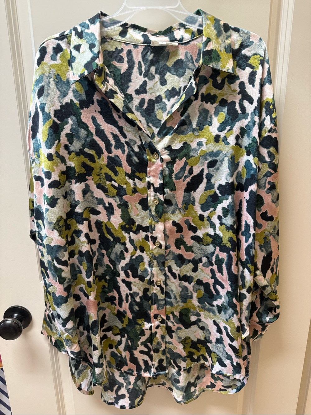 entro Olive Green, Blush Pink & Black Abstract Animal Print Top/Tunic